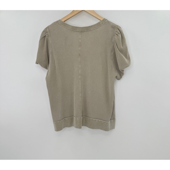 American Rag Womens Beige Waffle Knit Short Sleeve Button Up Top XL - Picture 2 of 9